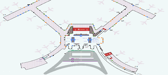 Limousine Pick Up area marked in purple.